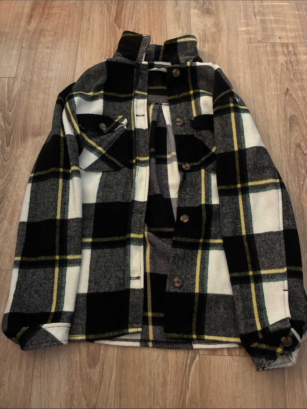 H&M Black, White & Yellow Plaid Lightweight Shirt Jacket